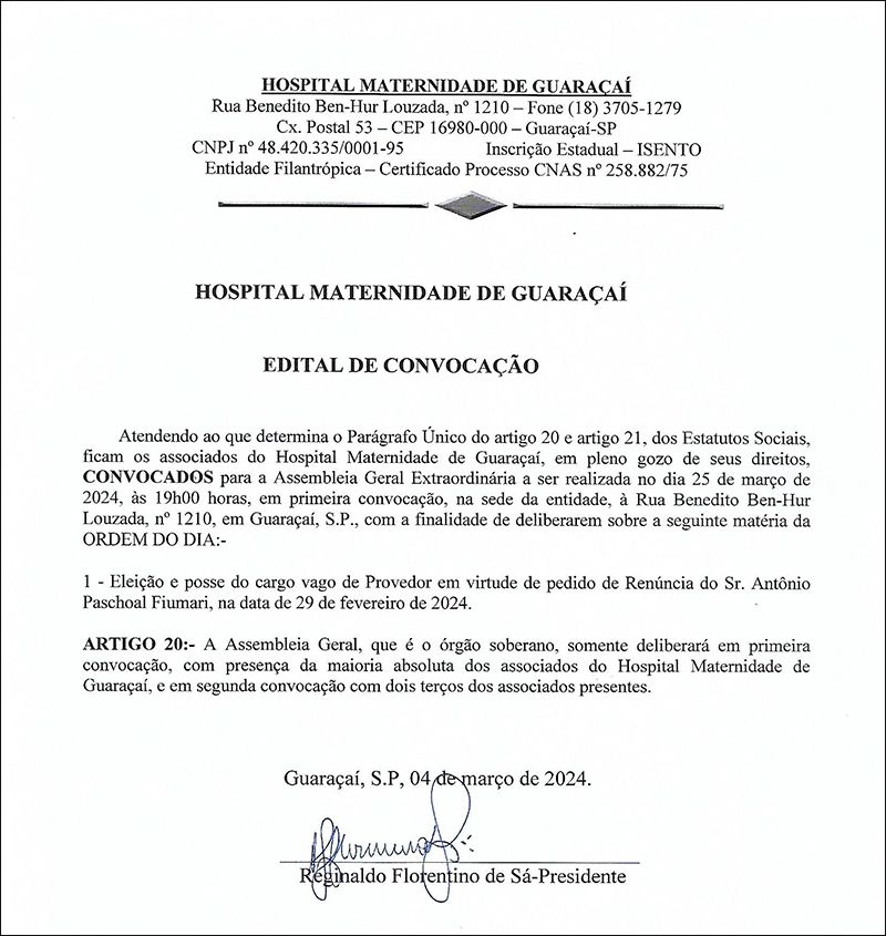 Hospital Maternidade de Guaraçaí: Edital de Divulgação - Se preferir acesse o link: https://www.andravirtual.com.br/editais/etital1756432024.pdf