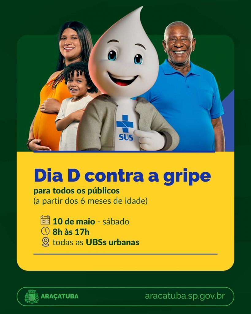 “Dia D” da vacina em Araçatuba: de gripe a dengue, sábado será maratona de imunização para todas as idades - Saúde de Araçatuba realiza neste sábado Dia D de Vacinação e amplia imunização contra gripe para toda a população