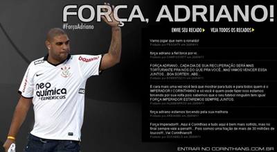 Corinthians cria a campanha "Força, Adriano!" em seu site oficial - 