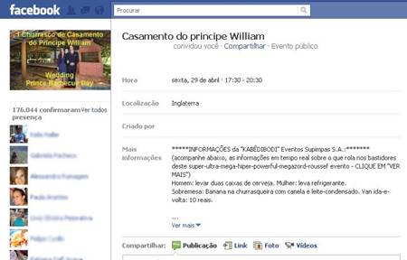 Convite para "churrasco" do casamento real na Internet - 