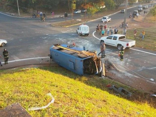 Micro-ônibus cai de viaduto após atropelar cavalo em Araçatuba - Micro-ônibus atropelou cavalo e caiu de viaduto em Araçatuba (Foto: Arquivo Pessoal)