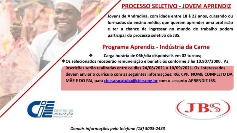Processo seletivo Jovem Aprendiz JBS Friboi Andradina - Processo seletivo Jovem Aprendiz JBS Friboi Andradina -