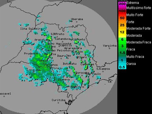 Chuva deve marcar véspera e dia de Natal na região - Radar da Unesp de Bauru registra várias ocorrências de chuva sobre o Estado de São Paulo. Foto: Reprodução 
