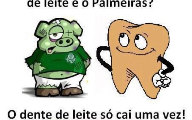 Com fotos e montagens, rivais brincam sobre rebaixamento do Palmeiras - Brincadeira lança a pergunta: Qual a diferença entre o dente de leite e o Palmeiras?. Foto: Reprodução/Facebook/Página Palmeiras rumo a Série B Com fotos e montagens, rivais brincam sobre rebaixamento do Palmeiras - Brincadeira lança a pergunta: Qual a diferença entre o dente de leite e o Palmeiras?. Foto: Reprodução/Facebook/Página Palmeiras rumo a Série B